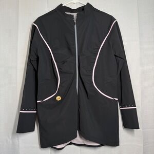 Swingdish Full Zip Athletic Jacket Large Black Pink Trim Rhinestone Detail